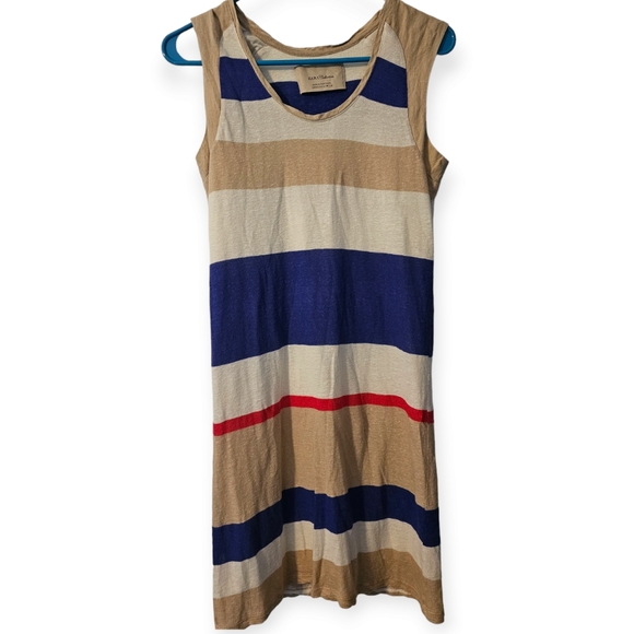 ZARA Blue White Beige Striped Sleeveless Dress, size medium - Picture 2 of 4